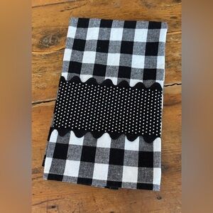 Handmade Kitchen Towel blk & wht buff check 100% cottn farmhouse Cottagecore